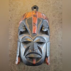 Handcrafted Tribal Mask in Silver and Orange